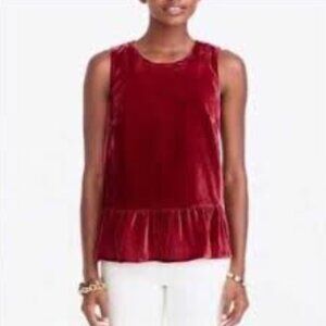 NWT J. Crew Factory Velvet Tank Top Women's Size 8 Deep Burgundy Ruffled Peplum